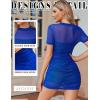 imageAvidlove Womens Mesh Dress Bodycon Mini Lingerie Dress Sexy Short Sleeve Mock Neck Ruched Party Clubwear Outfits SXXLBlue