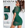 imageAvidlove Womens Mesh Dress Bodycon Mini Lingerie Dress Sexy Short Sleeve Mock Neck Ruched Party Clubwear Outfits SXXLGreen