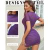 imageAvidlove Womens Mesh Dress Bodycon Mini Lingerie Dress Sexy Short Sleeve Mock Neck Ruched Party Clubwear Outfits SXXLPurple