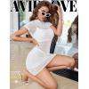 imageAvidlove Womens Mesh Dress Bodycon Mini Lingerie Dress Sexy Short Sleeve Mock Neck Ruched Party Clubwear Outfits SXXLWhite