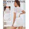 imageAvidlove Womens Mesh Dress Bodycon Mini Lingerie Dress Sexy Short Sleeve Mock Neck Ruched Party Clubwear Outfits SXXLWhite