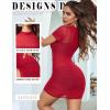 imageAvidlove Womens Mesh Dress Bodycon Mini Lingerie Dress Sexy Short Sleeve Mock Neck Ruched Party Clubwear Outfits SXXLWine Red