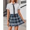 imageAvidlove Womens Pleated Skirt School Uniform Skirt Mini Skirt Pleated Cheer SkirtNavy Blue Plaid