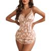 imageAvidlove Satin Pajamas Set Womens Lace Sleepwear Sexy Lingerie Cami Shorts Set SXXLMist Pink Leopard