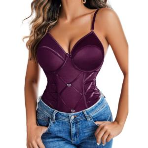 imageAvidlove Lingerie for Women Sexy Corset Garter Lingerie Set One Piece Teddy Bodysuit Boudoir OutfitDark Purple