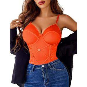 imageAvidlove Lingerie for Women Sexy Corset Garter Lingerie Set One Piece Teddy Bodysuit Boudoir OutfitOrange