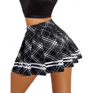 imageAvidlove Womens Pleated Skirt School Uniform Skirt Mini Skirt Pleated Cheer SkirtBlack White Plaid