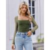 imageAvidlove Womens Square Neck Mesh Long Sleeve Bodysuit Shirts Ruched Body Suit Sexy Sheer Tops Date Night OutfitArmy Green