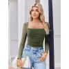 imageAvidlove Womens Square Neck Mesh Long Sleeve Bodysuit Shirts Ruched Body Suit Sexy Sheer Tops Date Night OutfitArmy Green