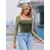imageAvidlove Womens Square Neck Mesh Long Sleeve Bodysuit Shirts Ruched Body Suit Sexy Sheer Tops Date Night OutfitArmy Green