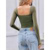 imageAvidlove Womens Square Neck Mesh Long Sleeve Bodysuit Shirts Ruched Body Suit Sexy Sheer Tops Date Night OutfitArmy Green