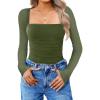 imageAvidlove Womens Square Neck Mesh Long Sleeve Bodysuit Shirts Ruched Body Suit Sexy Sheer Tops Date Night OutfitArmy Green