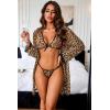 imageAvidlove Women Sexy Lingerie Set 3 Piece Mesh Kimono Robe with Bra and Panty Sheer SleepwearBlace Leopard