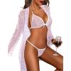 imageAvidlove Women Sexy Lingerie Set 3 Piece Mesh Kimono Robe with Bra and Panty Sheer SleepwearPink Leopard