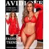 imageAvidlove Women Sexy Lingerie Set 3 Piece Mesh Kimono Robe with Bra and Panty Sheer SleepwearRed