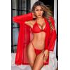 imageAvidlove Women Sexy Lingerie Set 3 Piece Mesh Kimono Robe with Bra and Panty Sheer SleepwearRed