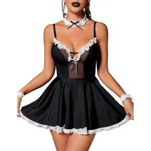 imageAvidlove Sexy Lingerie for Women French Maid Babydoll Lingerie Dress With Choker