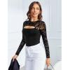 imageAvidlove Bodysuits for Women Round Neck Shapewear Bodysuit Long Sleeve Bodysuit Sexy Mesh Top Double Lined Cutout ShirtBlack01