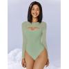 imageAvidlove Bodysuits for Women Round Neck Shapewear Bodysuit Long Sleeve Bodysuit Sexy Mesh Top Double Lined Cutout ShirtGray Green
