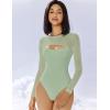 imageAvidlove Bodysuits for Women Round Neck Shapewear Bodysuit Long Sleeve Bodysuit Sexy Mesh Top Double Lined Cutout ShirtGray Green
