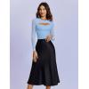 imageAvidlove Bodysuits for Women Round Neck Shapewear Bodysuit Long Sleeve Bodysuit Sexy Mesh Top Double Lined Cutout ShirtLight Blue