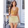 imageAvidlove Lace Mini Skirts for Women Flowy Skirt Y2k Layered Asymmetrical Short SkirtBeige