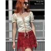 imageAvidlove Lace Mini Skirts for Women Flowy Skirt Y2k Layered Asymmetrical Short SkirtRed