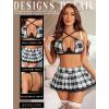 imageAvidlove Lingerie Set for Women with Underwire Two Piece Lingerie Sets Sexy Outfit Lingerie Set with Lace Mini Pleated SkirtBlack White Plaid