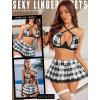 imageAvidlove Lingerie Set for Women with Underwire Two Piece Lingerie Sets Sexy Outfit Lingerie Set with Lace Mini Pleated SkirtBlack White Plaid