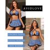 imageAvidlove Lingerie Set for Women with Underwire Two Piece Lingerie Sets Sexy Outfit Lingerie Set with Lace Mini Pleated SkirtBlue White Plaid