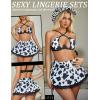 imageAvidlove Lingerie Set for Women with Underwire Two Piece Lingerie Sets Sexy Outfit Lingerie Set with Lace Mini Pleated SkirtCow Print