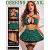 imageAvidlove Lingerie Set for Women with Underwire Two Piece Lingerie Sets Sexy Outfit Lingerie Set with Lace Mini Pleated SkirtGreen Plaid