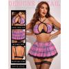 imageAvidlove Lingerie Set for Women with Underwire Two Piece Lingerie Sets Sexy Outfit Lingerie Set with Lace Mini Pleated SkirtPink Plaid