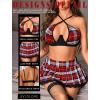 imageAvidlove Lingerie Set for Women with Underwire Two Piece Lingerie Sets Sexy Outfit Lingerie Set with Lace Mini Pleated SkirtRed White Plaid