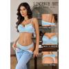 imageAvidlove Lingerie Sets for Women Sexy Underwire Bra and Pany Set Floral Lace 2 Pieces Underwear Satin Lingerie OutfitLight Blue