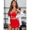 imageAvidlove Lingerie set for Women Sexy Cosplay Lingerie Set Contrast Mesh Maid Costume Set3packCarmine Red