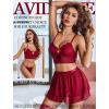 imageAvidlove Lingerie set for Women Sexy Cosplay Lingerie Set Contrast Mesh Maid Costume Set3packDark Red