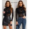 imageAvidlove Long Sleeve Bodysuit for Women Turtleneck Sheer Mesh Bodysuit Geo Print LeotardsSpider Web