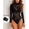 imageAvidlove Long Sleeve Bodysuit for Women Turtleneck Sheer Mesh Bodysuit Geo Print LeotardsSpider Web