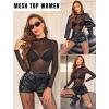 imageAvidlove Mesh Top for Women Long Sleeve See Through Shirt Mock Neck Sheer Blouse XSXXL1black