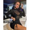 imageAvidlove Mesh Top for Women Long Sleeve See Through Shirt Mock Neck Sheer Blouse XSXXL1black