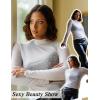 imageAvidlove Mesh Top for Women Long Sleeve See Through Shirt Mock Neck Sheer Blouse XSXXLAwhite