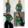 imageAvidlove Mesh Top for Women Long Sleeve See Through Shirt Mock Neck Sheer Blouse XSXXLGreen