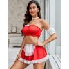 imageAvidlove Sexy Maid Lingerie for Women Cosplay Lingerie Set Contrast Lace Maid Costume Set5packCarmine Red