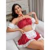 imageAvidlove Sexy Maid Lingerie for Women Cosplay Lingerie Set Contrast Lace Maid Costume Set5packRed and White