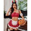 imageAvidlove Sexy Maid Lingerie for Women Cosplay Lingerie Set Contrast Lace Maid Costume Set5packRed and White