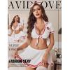 imageAvidlove Sexy Nurse Lingerie for Women Roleplay Lingerie Set Nurse Cosplay Outfits with Tie Top and Mini Pleated Skirt SetA White