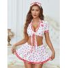 imageAvidlove Sexy Nurse Lingerie for Women Roleplay Lingerie Set Nurse Cosplay Outfits with Tie Top and Mini Pleated Skirt SetLove Print