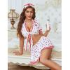 imageAvidlove Sexy Nurse Lingerie for Women Roleplay Lingerie Set Nurse Cosplay Outfits with Tie Top and Mini Pleated Skirt SetLove Print