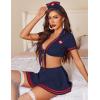 imageAvidlove Sexy Nurse Lingerie for Women Roleplay Lingerie Set Nurse Cosplay Outfits with Tie Top and Mini Pleated Skirt SetNavy Blue
